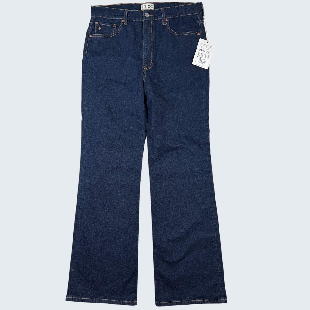 Etica Jeans Womens 33 Blue Anya High Rise Flare Dark Rinse Stretch Denim NWT